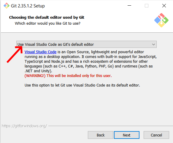 Set the default editor with git