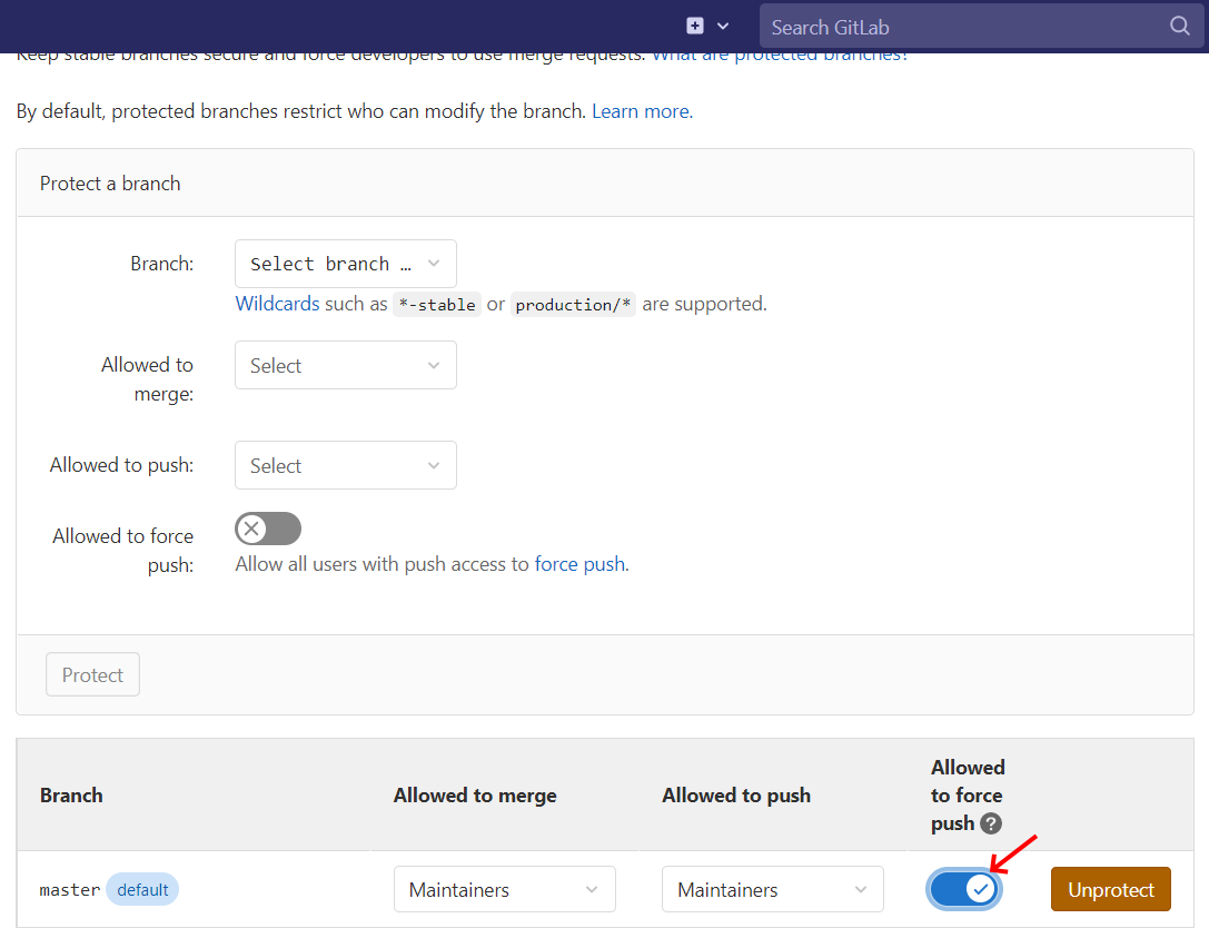 3. Enable allow push force