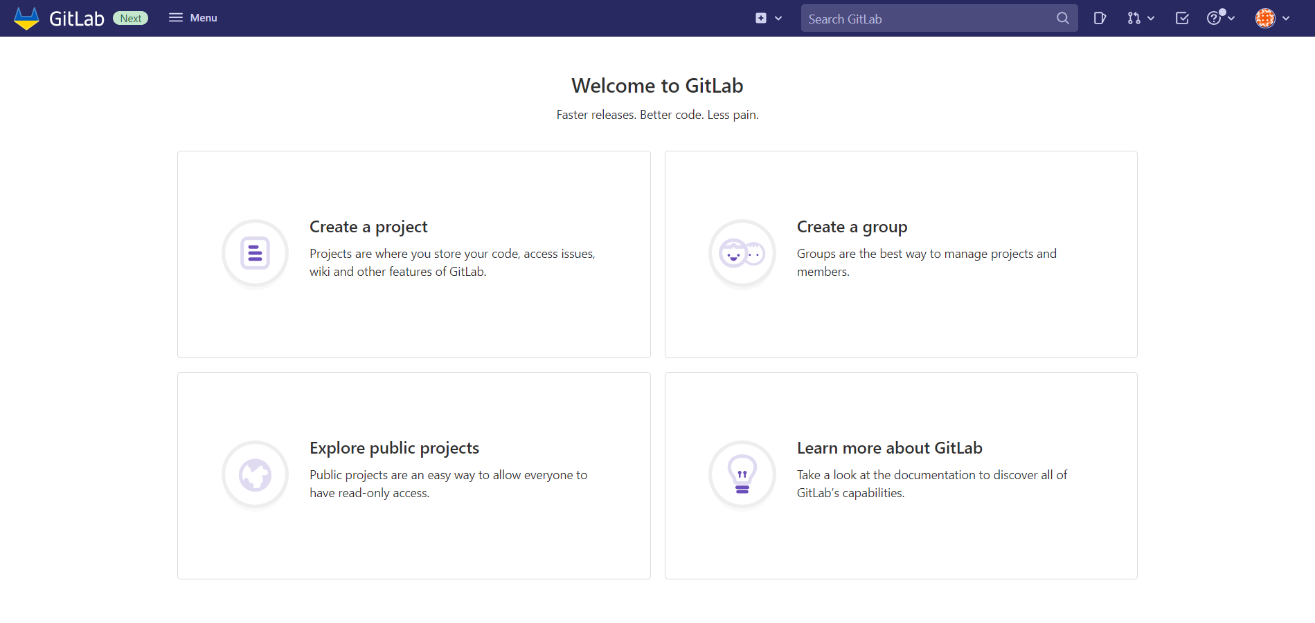 Welcome screen