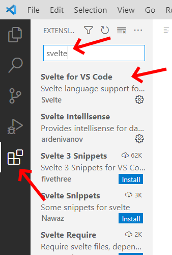 1. Install svelte extension.