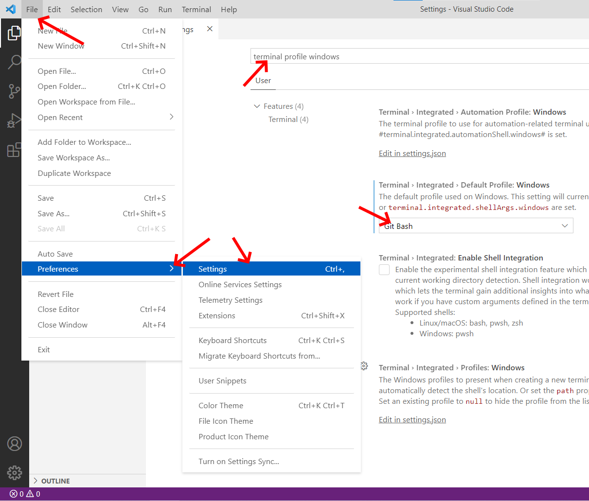 1. Set default terminal profile